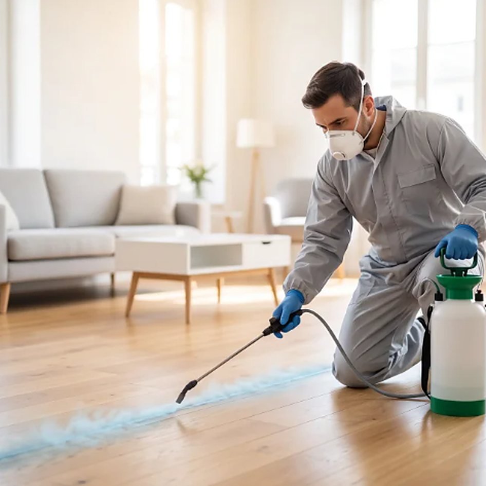 Technicien traitant un logement contre les punaises de lit
